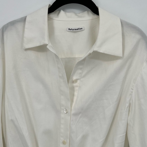 Reformation Cotton Anzio Button Down Knot Tie White Tee Shirt Cotton shirt - Picture 4 of 12